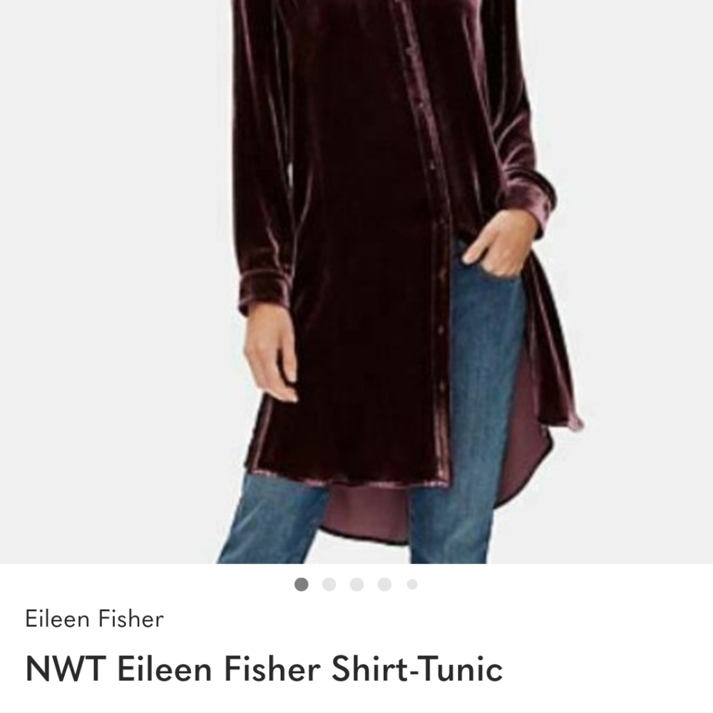 EILEEN FISHER VELVET MANDARIN COLLAR BURGUNDY Shirt Dress S/P - Picture 16 of 16